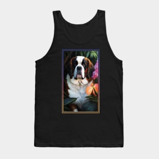 Saint Bernard Dog Vibrant Tropical Flower Tall Digital Oil Painting Portrait Tank Top